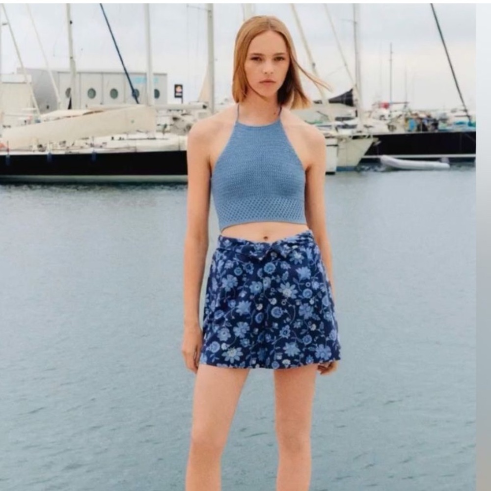 Mango Floral Blue Shorts